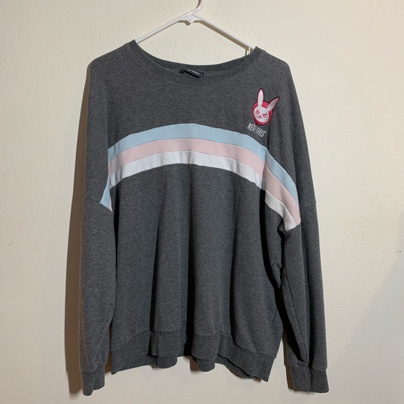 Her Universe Gray Sweater Sz 2x Pink Blue Stripes Nerf This Streetwear Skater - Picture 8 of 8